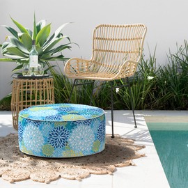 TWLEAR Indoor/Outdoor Inflatable Ottoman D21 x H9 inch, Round Footstool Inflatable Foot Rest Ottoman with Handle, Portable Ottoman Pouf for Patio, Garden, Camping, Home, Dahlia Blue