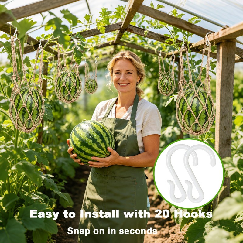 10 Packs Jute Melon Hammocks for Trellis, Watermelon Holder for