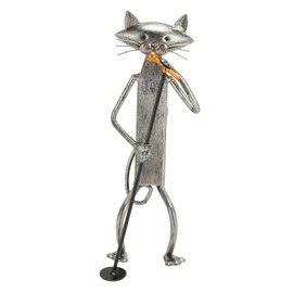 Music Cat Metal Sculpture Strong Painted Material Stable Colorfast Metal Cat Statue for Bedroom Living Room Table Shelf