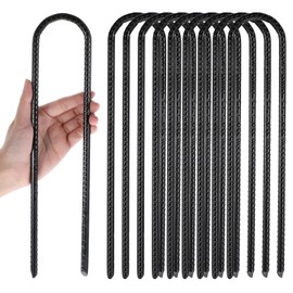 Pafeooui 10 Pack Heavy Duty Trampoline Anchors, Black Wind Stakes 12x3cm Metal Ground Stakes for Swing Set, Tent, Outdoor Safety