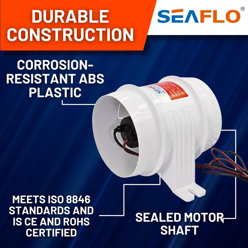SEAFLO 4" in-Line Marine Bilge Air Blower - 12V, 235