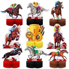 Sureio 9 Pcs Kentucky Horsing Racing Derby Decorations Horse Racing Honeycomb Centerpieces 3D Horse Birthday Party Supplies Baby Shower Derby Plates Table Decoration