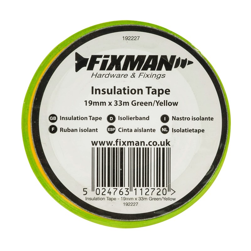 Fixman 192227 Insulation Tape 19 mm x 33m Green/Yellow