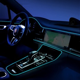 EL Wire Interior Car LED Strip Light, USB Auto Neon Light Strip with Sewing Edge, 16ft lectroluminescent Car Ambient Lighting Kits with Fuse Protection for Car, Garden, Decorations. (Ice Blue ）