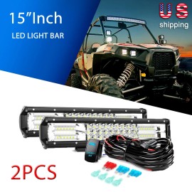 Nilight 2PCS 15" LED Light Bar Combo Driving Lamp Wiring Kit 5 Pin Rocker Switch
