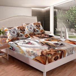 Erosebridal Juego de ropa de cama para perros Kawaii, sábana bajera ajustable para niños y perros, color marrón, pintura al óleo, juego de ropa de... 