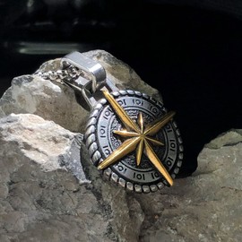 bahamut Greek Jewellery Star Compass Pendant Necklace for Men,Stainless Steel Protective Mens Jewelry (Golden star)