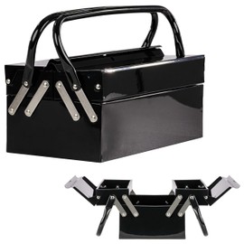 Custom Shop Metal Folding Storage Box - Toolbox, Storing Auto & Household Tools, Auto Body Tools, Pinstriping Supplies - 2-Levels with Organizer Compartments, General Purpose, Fishing Tackle, Portable