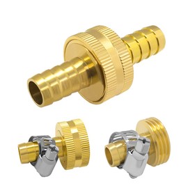 Hooshing 1/2" Garden Hose Repair Kit Brass Mender Hose Connector Fitting with Clamps Male and Female Hose End Repair Connector