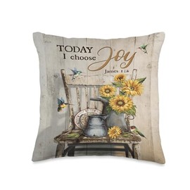 Sunflower Hummingbird Watering Can Vintage Picture Today I Throw Pillow