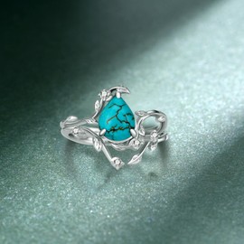 Real Turquoise Wedding Ring Set for Women Sterling Silver Genuine Turquoise Engagement Rings Wedding Turquoise Jewelry for Women (Size 7)