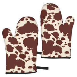 Brown Cow Print Oven Mitts Sets of 2 Heat Insulation Non-Slip Gloves for Cooking Baking Grilling BBQ Gifts