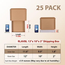 RLAVBL 12x10x2 Shipping Boxes Set of 25, White Corrugated Cardboard Box for Packing, Mailing, Business