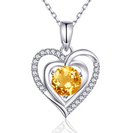 immobird Necklace Women's Birthstone Chain 925 Sterling Silver Heart Pendant Necklace for Women Classic Jewellery Gift for Ladies Girlfriend, Sterling Silver, Cubic Zirconia