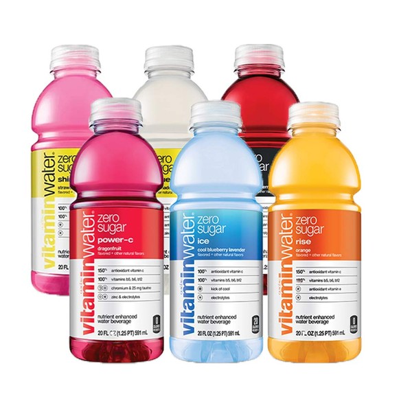 Vitamin Water Zero, Squeezed Lemonade, Shine Strawberry Lemonade, Rise Orange, Power C Dragon Fruit, Ice Cool Blue Berry Lavender, XXX Acai Blueberry Pomegranate, 20 Oz Bottle, Variety Pack, Flavors May Vary, (Pack of 6, Total of 120 Oz)