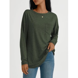 AUTOMET Womens Tunic Tops Long Sleeve Shirts Casual Basic Oversized T Shirts Crewneck Loose Fit Flowy Drop Shoulder Fall Fashion Clothes 2024 Trendy Outfits ArmyGreen L