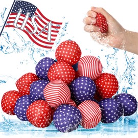 Simgoing 24 Pack Patriotic 2" Pool Water Balls 4th of July Mini Water Absorbent Ball Bulk for Girls Boys Fun Outdoor Games Pool Beach Backyard Party Favors Toys Activities