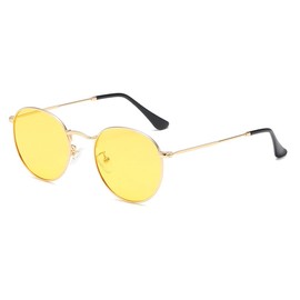 RUNHUIS Small Round Polarised Sunglasses Women Men Vintage Classic Super Light Metal Frame Glasses Retro Fashion Glasses for Driving Fishing, Gold/Yellow