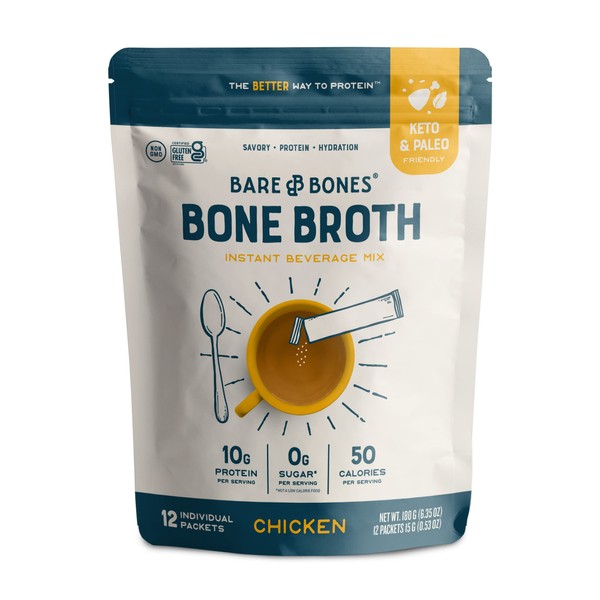 Bare Bones Bone Broth Instant Powdered Beverage Mix, Chicken, 10g