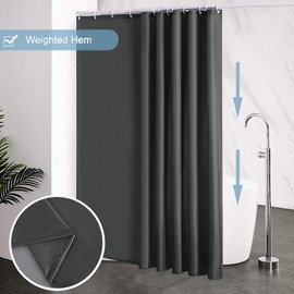 Furlinic Shower Curtain Mould Proof Resistant Wetroom Bathroom Polyester Fabric Shower Curtains Liner Waterproof Rustproof Washable Weighted with 12 Hooks Dark Grey Extra Long 200x240cm 78x94 Inch.