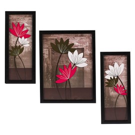 SAF UV Textured Flower Print Framed Painting Set of 3 for Home Decoration