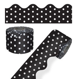 Carson Dellosa 65 Feet Black and White Polka Dots Bulletin Board Borders, Scalloped Border Trim, Rolled Classroom Borders for Bulletin Board, White Board, Cork Board, Black and White Classroom Décor