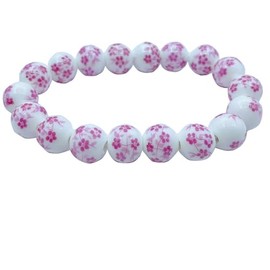 LPYO Porcelain Beads Bracelet for Women Elegant Vintage Style Blue Flower Ceramics Bracelet Chinese Style Celadon Wrist Bracelet Sunflower Bracelets (pink)