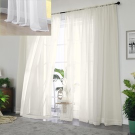 Sheer White Voile Curtains - 98" Long Rod Pocket Drapes for Living Room/Bedroom - 2 Panels Set - Soft Sheer Fabric - Light & Airy Ambiance - 39" W x 98" L Each