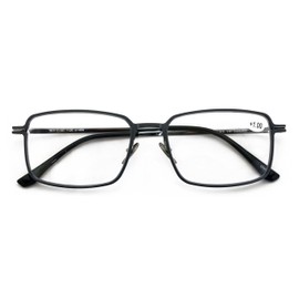 V.W.E. Men Aluminum Optical Frame Wide Fitment Reading Glasses with Titanium Temple Rectangular 144MM Ti02 (Matte Black/Black, 0.00, x)