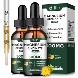 dilib (2 Pack) Magnesium Glycinate Supplement, Magnesium Liquid Drops with Magnesium Glycinate 500mg Ashwagandha, L - Theanine, Chamomile -Supports Optimal Calm Sleep Vegan