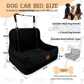 Dog Car Seat for Medium/Large Dog Under 55 lbs,Contains 4 Inches of Memory Foam Dog Booster Seat with 2 Safety Leashes,Detachable & Washable Dog Car Bed，Multi-Functional Pet Travel Bed with Pockets