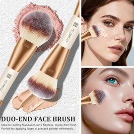 HEYMKGO - Juego de 6 brochas de maquillaje de doble punta para base, contorno, polvos, rubor, corrector, sombras de ojos, líquidos, cremas y polvos (a
