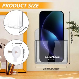 Bremorou 2 Pcs Phone Holder Wall Mounted Clear Plastic Self Adhesive with Charging Hole Shelf Stand Cell Phone Wall Mount Bedside Practical Smartphone Accessories for Home Office