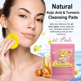 Turmeric and Kojic Acid Facial Cleansing Pads, 80 Pieces, Exfoliating Compressed Sponges