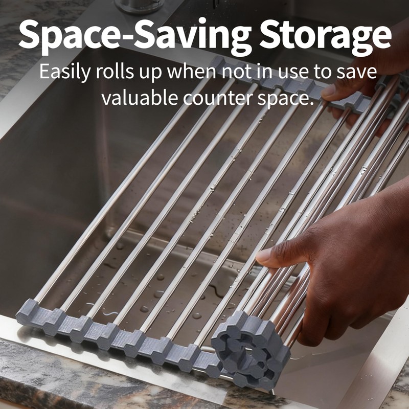 Roll Up Dish Drying Rack for Over Sink -17.5"x11.8" Foldable