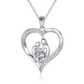 Iefil Mom and Daughter Gifts Necklaces, Sterling Silver Birthstone Jewelry New Mom Gifts First Mothers Day Gifts Valentines Day Birthday Gifts for Mom Daughter April White Topaz Necklace Jewelry