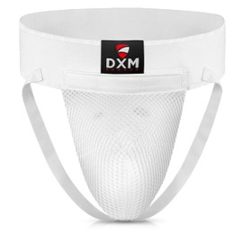 DXM SPORTS Boxing Groin Protector Men – Adjustable Groin Guard for Kickboxing, Taekwondo Sparring Gear, Muay Thai, Martial Arts Training – Mesh, White - S