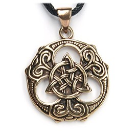 Triskel Symbol Bronze Pendant Necklace Jewellery, incl black cotton sting, Pendant total length: 3cm