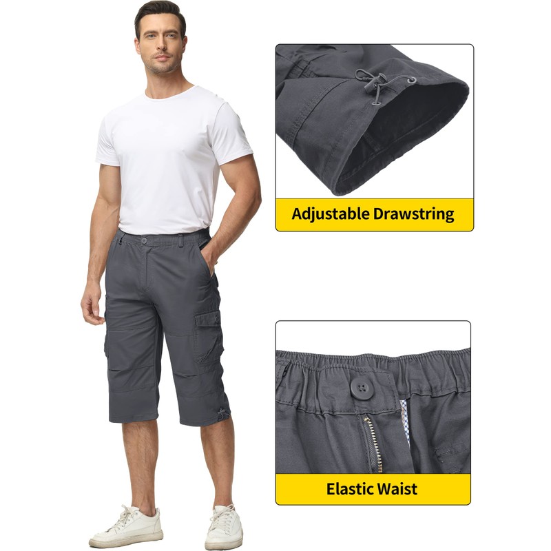 TACVASEN Men's Below Knee Work Shorts - Elastic Waist Long