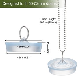 sourcing map 2Pcs Drain Stoppers, PVC Bathtub Stopper Sink Plugs Caps with Hanging Ring and 15" Bead Chains for Bathtub Kitchen Bathroom (Clear - 1.97" to 2.05")
