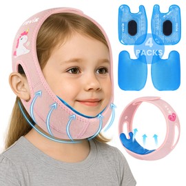 REVIX Teeth Ice Pack Head Wrap for Kids Ice Pack for Face & Jaw with 3D Fit, Reusable Hot Cold Compress for Cheek & Jaw Relief, Ideal for Tonsillectomy Recovery, Adorable Unicorn Pattern, Pink