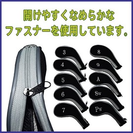 Iron Cover Set of 10 Cushion Material Zipper Type Embroidered Golf Club Iron Head Cover , grey