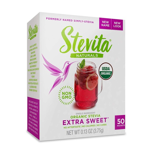 Stevita Simply Stevia Powder - 50 Packets - Pure Stevia All Natural, No Calorie Sweetener - USDA Organic, Non GMO, Vegan, Kosher, Paleo, Gluten-Free - 50 Servings