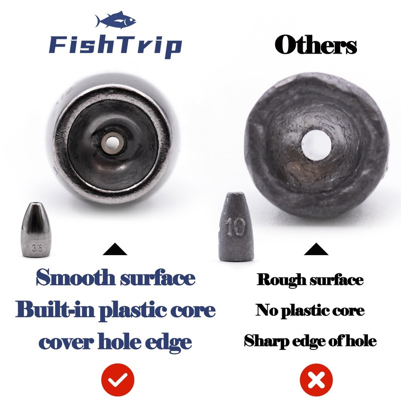 FishTrip - Pesas de bala de tungsteno, 10 piezas de