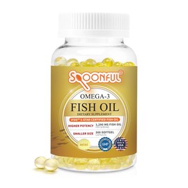 Spoonful Mini Omega 3 Fish Oil, iFOS Certified, 1290 mg Per Serving, 300 Softgels Pearls, Small Size Easy to Swallow Capsules for Women and Seniors, Made in USA
