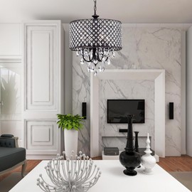 Edvivi Marya Drum Crystal Chandelier, 4 Lights Glam Lighting Fixture with Oil Rubbed Bronze Finish, Adjustable Ceiling Light with Round Crystal Drum Shade, Dining Room Light for Living Room, Bedroom