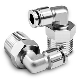 TAILONZ PNEUMATIC 304 Stainless Steel Elbow Male Thread 6 mm Conduit OD x 1/2 BSP Push-in Fittings PL6-04 (Pack of 2)