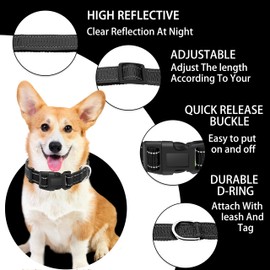 Maiiu Reflective Dog Collar with Safety Locking Buckle, Adjustable Soft Breathable Nylon Collars for Small, Medium and Large Dogs(Collar+Leash XS Width 5/8" Black)