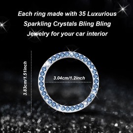 PACLVIO 2PCS Crystal Rhinestone Car Engine Start Stop Decoration Ring, Sparkling Push Start Button Sticker, Push to Start Button Cover/Sticker, Bling Car Interior Accessories for Women (Light Blue)