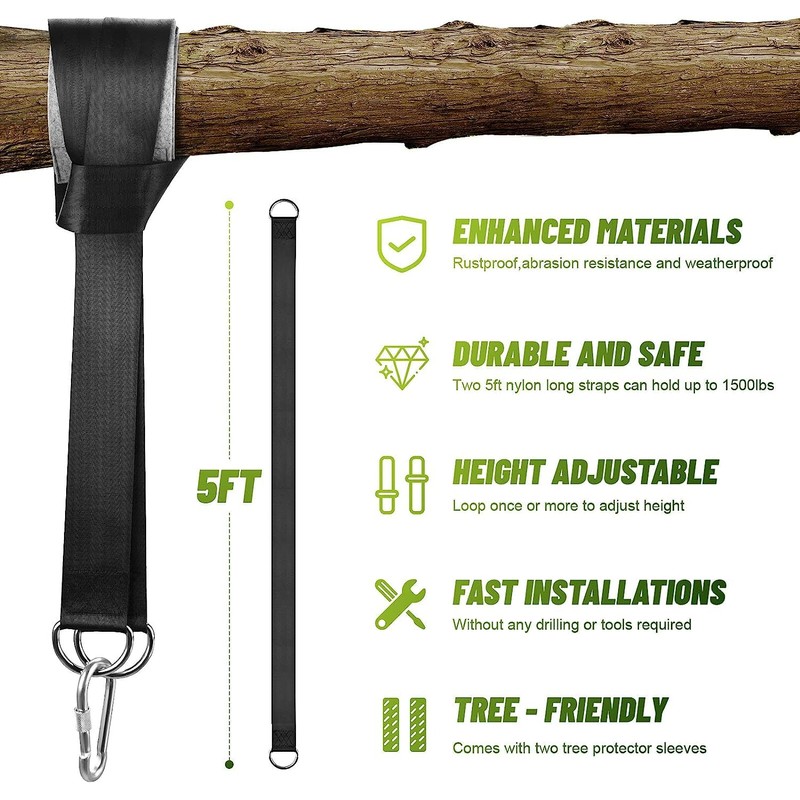 FISHOAKY Tree Swing Hanging Straps Kit 2 Pack, Two 5ft